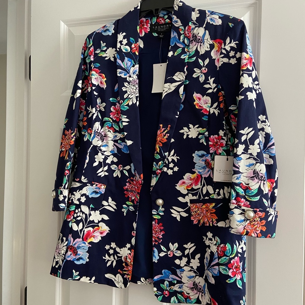 Laundry By Shelli Segal Navy Floral Open Blazer